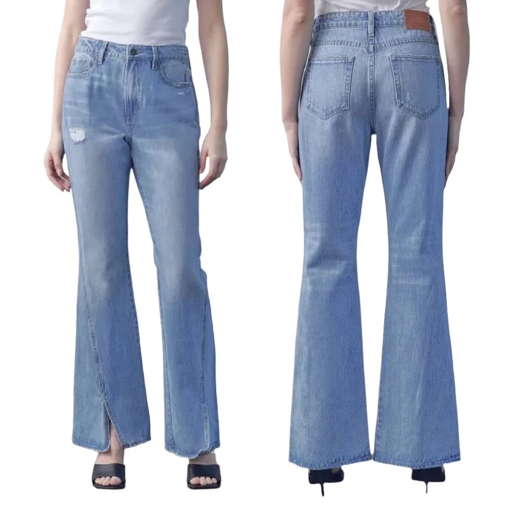 HIDDEN Happi High Rise Flare Split Wide Leg Distressed 100% Cotton Jeans